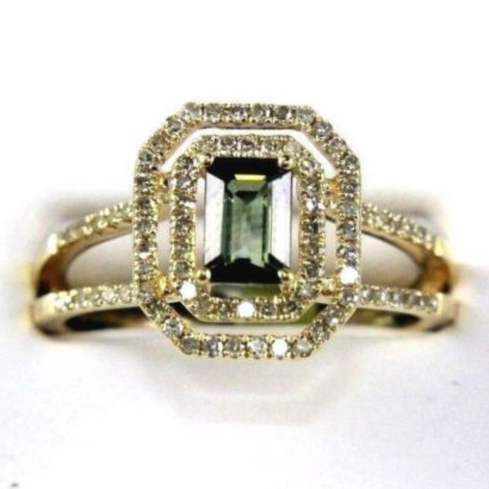 Tourmaline Diamond Halo Square Ring 14k YG 1.04Ct